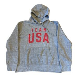 Team USA Olympics Licensed Relaxed Hoodie Gray/Red Spell Out Cotton Blend Large